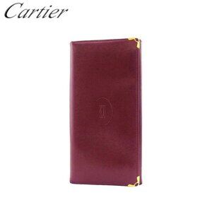 Cartier Long Wallet Bordeaux Leather x Gold Material Authentic Used